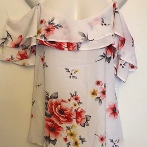 FLORAL RUFFLE COLD SHOULDER BLOUSE